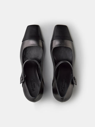 Mary Jane Pump with Toe Cap / Black Metallic Leather Mary Jane Pump with Toe Cap / Black Metallic Leather