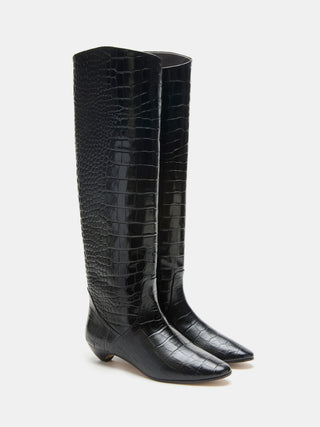 Allegra Riding Boot / Coco Black Leather Croc Effect