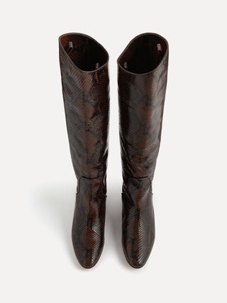 Allegra Riding Boot / Chocolate Leather Snake Effect