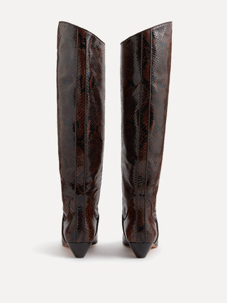 Allegra Riding Boot / Chocolate Leather Snake Effect