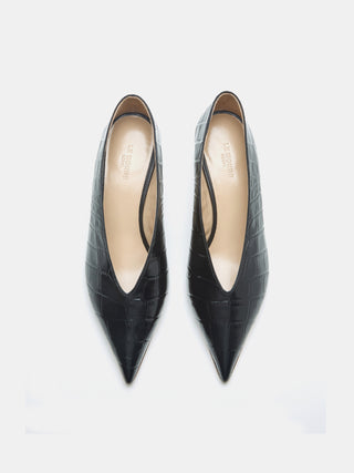 Babouche Kitten/ Coco Black Leather Croc Effect