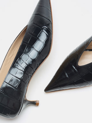 Babouche Kitten/ Coco Black Leather Croc Effect