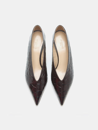 Babouche Kitten / Coco Brown Leather Croc Effect