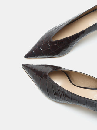 Babouche Kitten / Coco Brown Leather Croc Effect