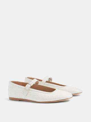Ballet Mary Jane / Ivory Leather Ostrich Effect