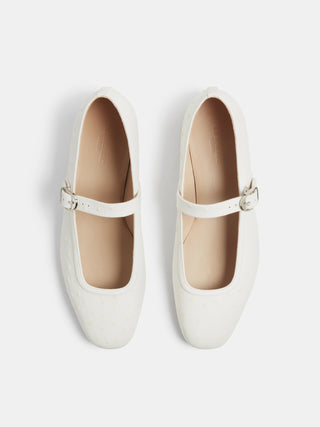Ballet Mary Jane / Ivory Leather Ostrich Effect