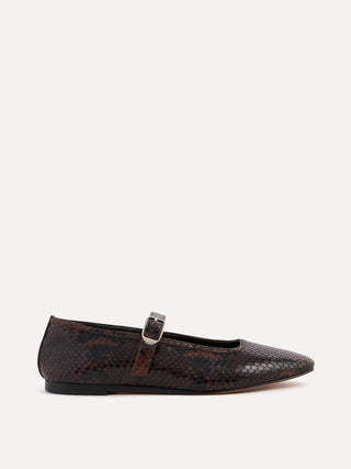 Ballet Mary Janes / Chocolate Leather Snake Effect