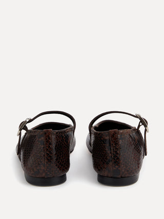 Ballet Mary Janes / Chocolate Leather Snake Effect