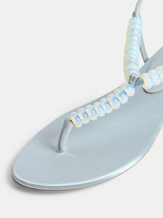 Beaded Thong / Ice Blue Satin