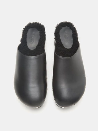 Clog / Black Leather Shearling