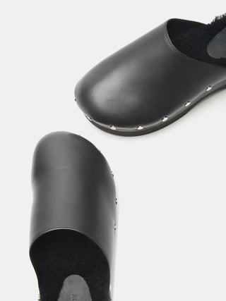 Clog / Black Leather Shearling