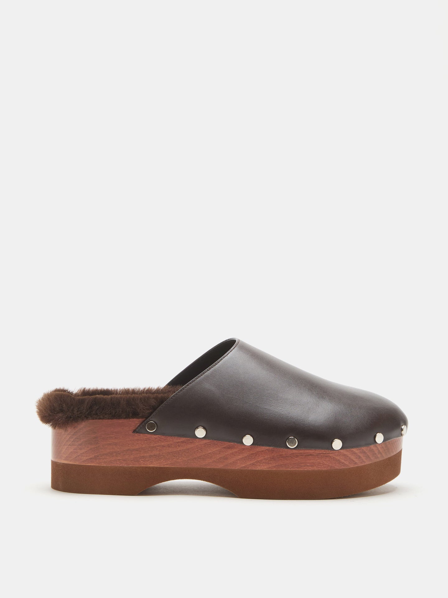 Clog Chocolate Leather Mink Shearling