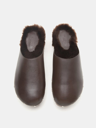 Clog / Chocolate Leather Mink Shearling