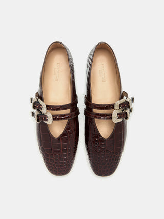 Claudia Slipper / Coco Brown Leather Croc Effect