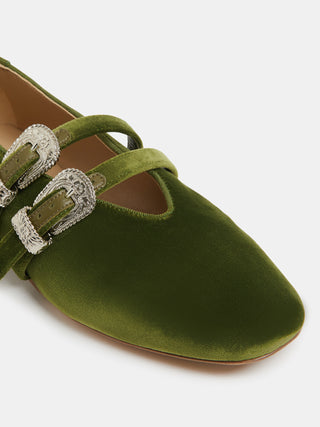 Claudia Slipper / Olive Green Velvet