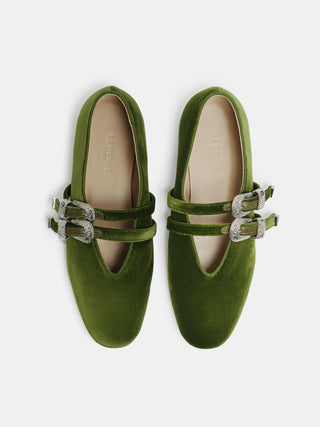 Claudia Slipper / Olive Green Velvet