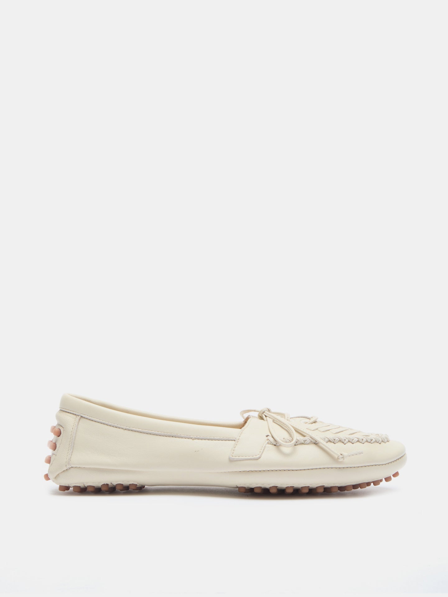 Driver Moccasin Ecru Leather Embroidered