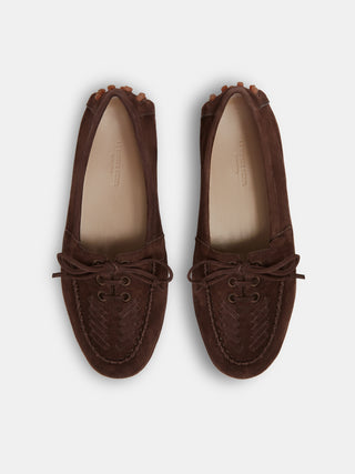Driver Moccasin / Chocolate Suede Embroidered