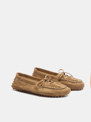 Le Monde Béryl - Driver Moccasin Taupe Suede Embroidered