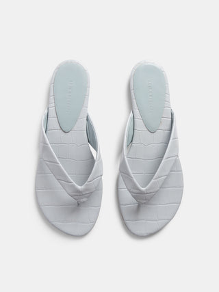 Le Monde Béryl - Flat Thong, Blue Leather Croc Effect