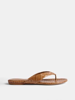 Flat Thong / Brown Leather Croc Effect
