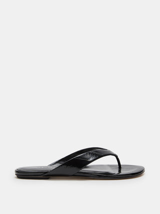 Flat Thong Sandal / Black Leather Eel Effect