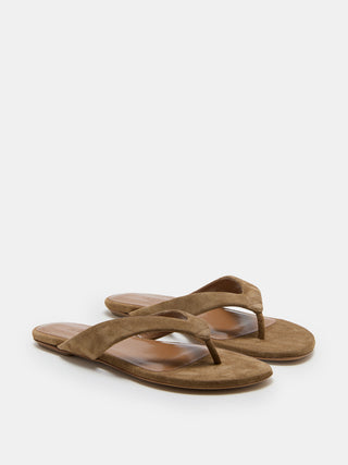 Flat Thong Sandal / Taupe Suede