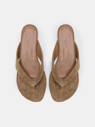 Flat Thong Sandal / Taupe Suede