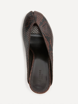 Iris Mule / Chocolate Leather Snake Effect