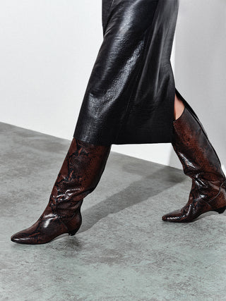 Allegra Riding Boot / Chocolate Leather Snake Effect