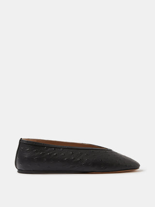 Le Monde Beryl – Luna Slipper Black Leather Ostrich Effect