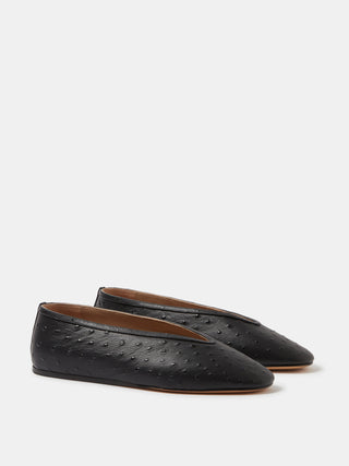Le Monde Beryl – Luna Slipper Black Leather Ostrich Effect