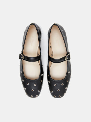 【COLOR iN ID】Eyelet Mary Jane Shoes Mary Jane / Black Leather Eyelet