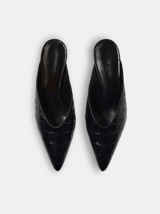 Victoria Micro Wedge Mule / Coco Black Croc Effect Leather