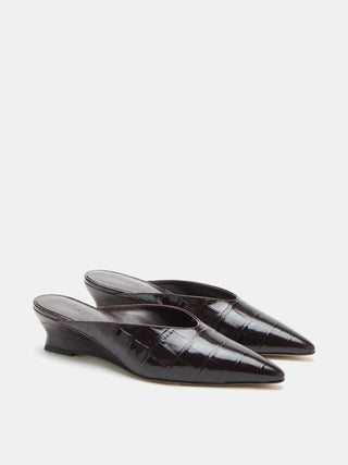 Le Monde Béryl - Micro Wedge Mule, Coco Brown Croc Effect Leather