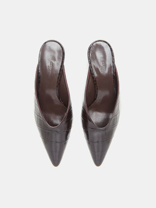 Le Monde Béryl - Micro Wedge Mule, Coco Brown Croc Effect Leather