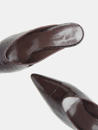 Le Monde Béryl - Micro Wedge Mule, Coco Brown Croc Effect Leather