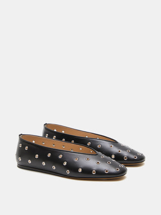 フラットシューズ LE MONDE BERYL REGENCY SLIPPER EYELET STUDDED\nLEATHER Le Monde Beryl | Studded Regency Slipper | Black Leather