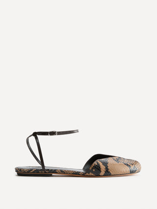 Valetta Flat / Fango Leather Snake Effect