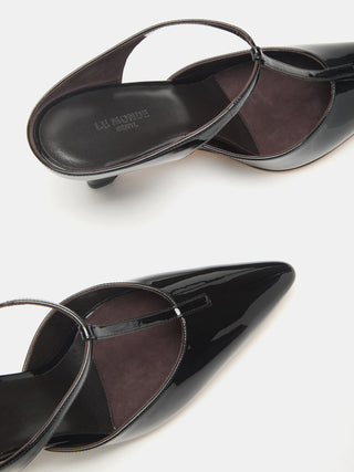 Le Monde Béryl, Victoria T-Bar Wedge in Black Vernice Leather 