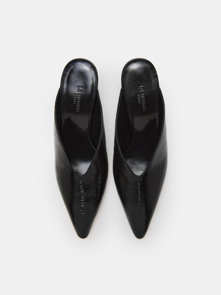 Le Monde Béryl - Victoria Wedge Mule, Black Leather Eel Effect