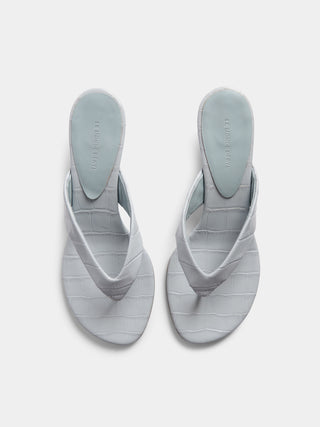 Le Monde Béryl - Micro Wedge Thong, Ice Blue Leather Croc Effect