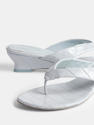 Le Monde Béryl - Micro Wedge Thong, Ice Blue Leather Croc Effect