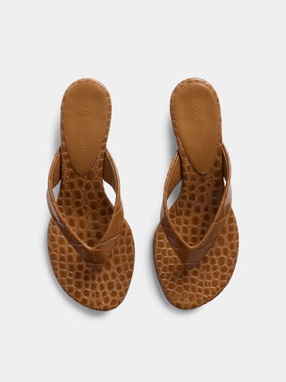 Micro Wedge Thong / Brown Croc Effect Leather