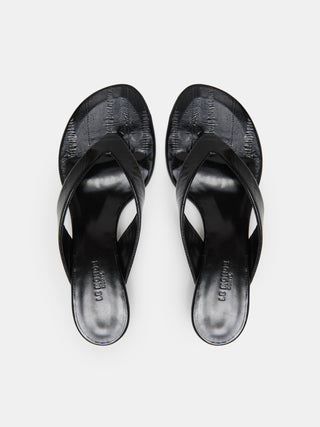 Micro Wedge Thong / Black Leather Eel Effect