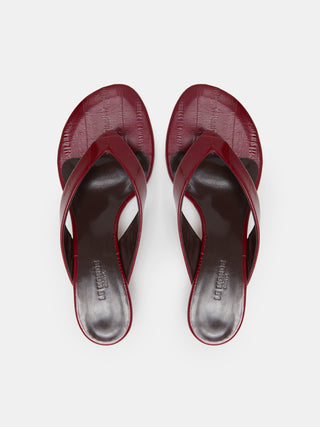 Le Monde Beryl - Micro Wedge Thong, Oxblood Leather Eel Effect