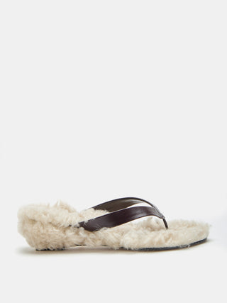 Micro Wedge Thong Plum Leather with Latte Shearling