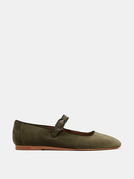Green velvet top mary janes